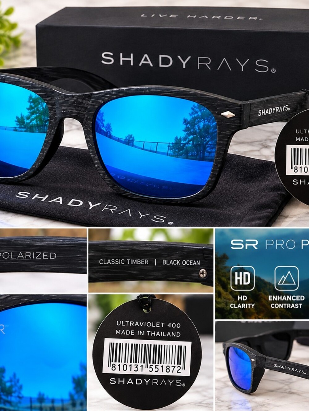 SHADY RAY Sunglasses - TIMBER OCEAN Blue Polarized Lenses PRO NWT